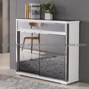 Contemporary White Shoe Storage Cabinet With Glass Mirror kabinet kasut murah malaysia kuala lumpur petaling jaya cheras 1