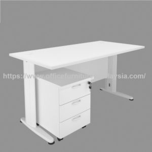 4ft Modern Design Fully White Office Desk And Mobile Pedestal 3 drawer Set OFTFT030 meja tulis dengan unit laci beroda set online shop malaysia setia alam puchong1