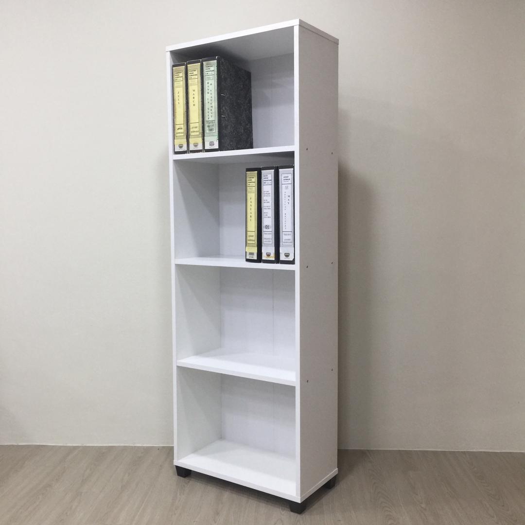 Fully White 4 Tier Open Shelves Office Filing Rack Cabinet