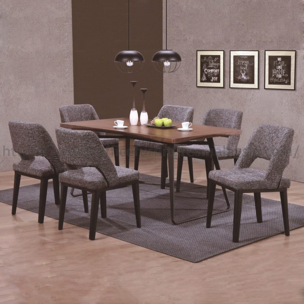 5.3ft 6 Seater Modern Dining Table Set Grey Fabric Cushion Dining Chairs