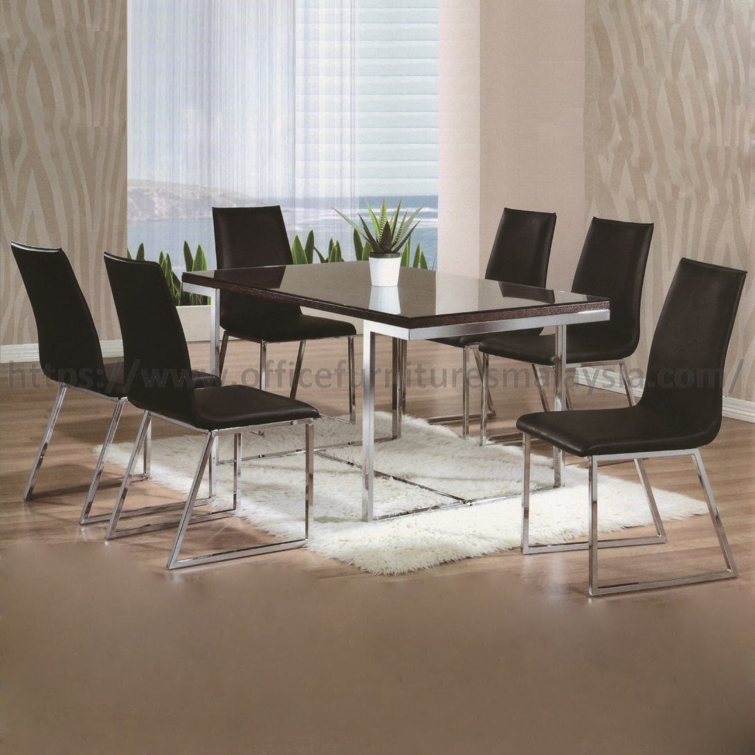 5 ft 6 Seater Rectangular Top Glass Dining Table Set | Meja Makan Set