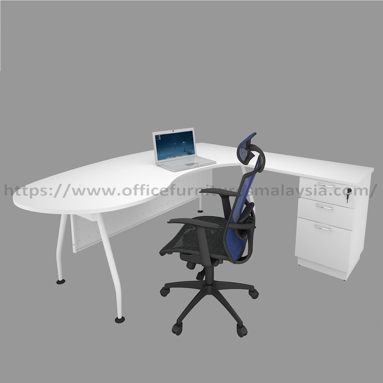 7 Ft Curved L Shaped Corner Office Desk Meja Pengarah Eksklusif